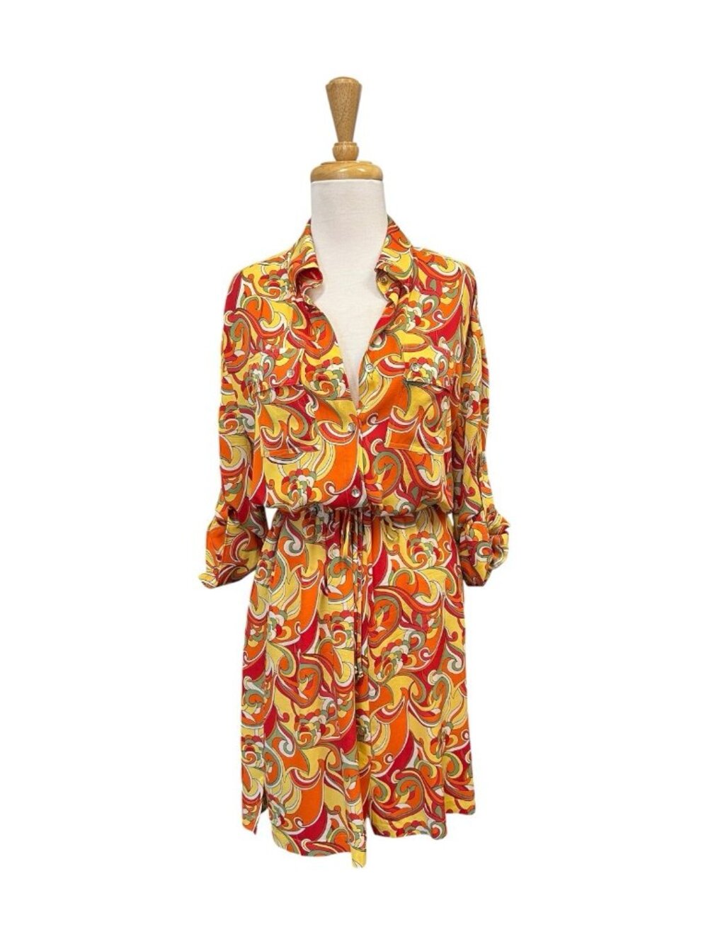 St John Sport Multicolored Retro Print Mini Dress Size S Small Drawstring
